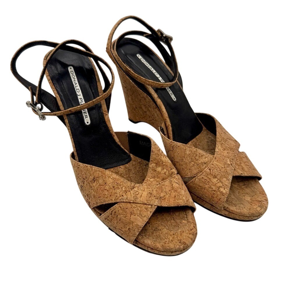 Donald J. Pliner Cork Ankle-wrap Wedge Sandals Natural Cork 9.5 Summer Luxe
